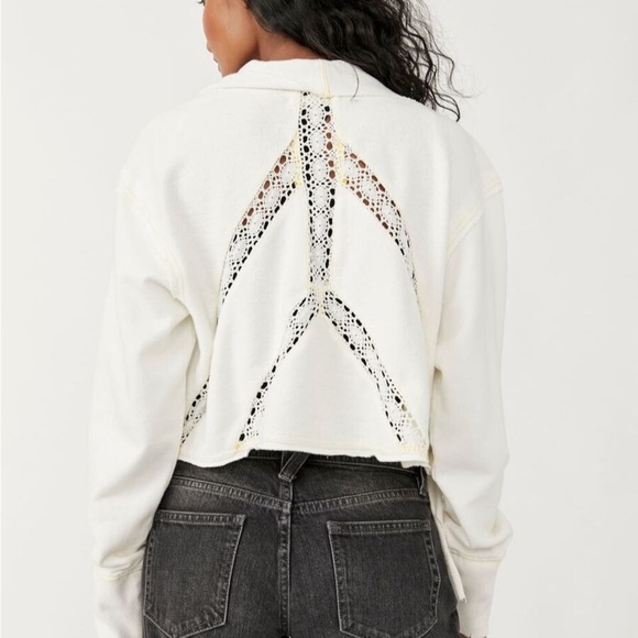 Free People - Lost Cause Cream And Yellow Crochet Design Cardigan Size Medium - Picture 2 of 15